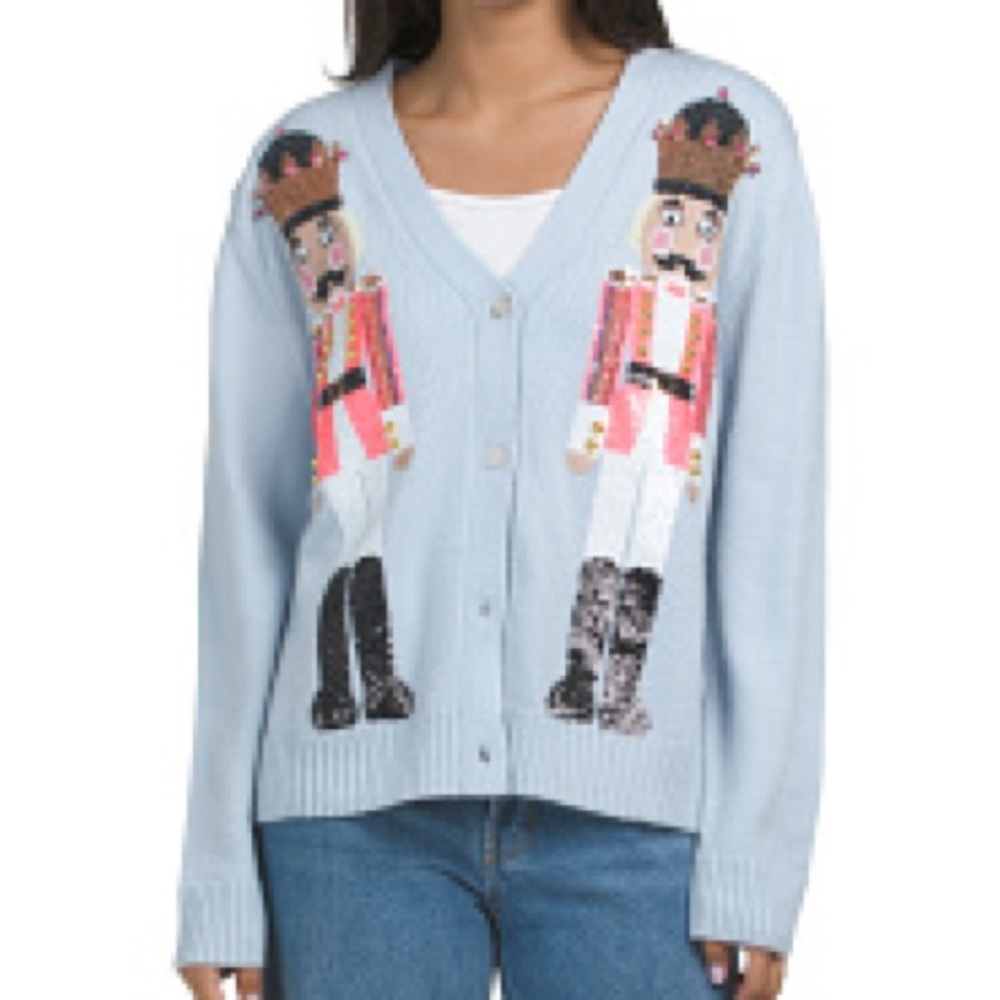 HUNTER & BROWN Nutcracker Sequin Sweater BLUE - Picture 2 of 2